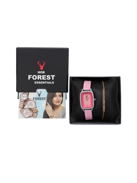 

Hobforestessentials Women Watch & Jewellery Gift Set, Pink