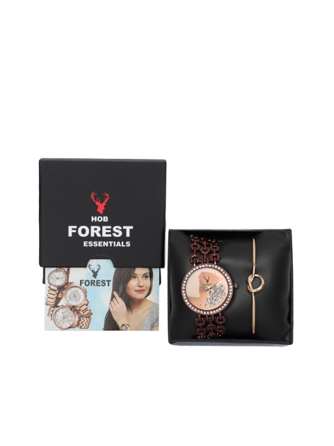 

Hobforestessentials Women Gift Set of Watch & Bracelet, Brown