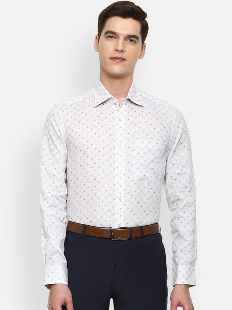 

Louis Philippe Men White Micro Ditsy Printed Linen Formal Shirt