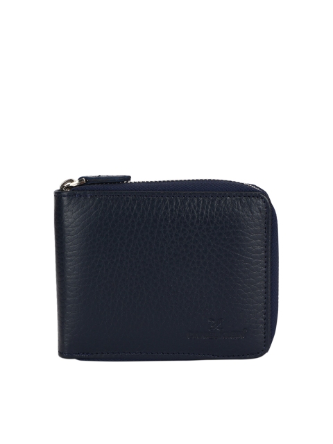 

Daniel Klein Men Navy Blue Textured Leather Zip Around Wallet
