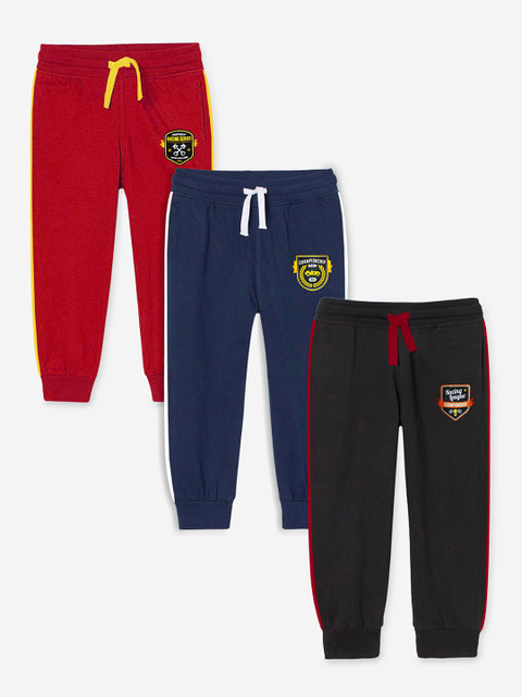 

Miss & Chief Kids Pack Of 3 Solid Pure Cotton Joggers, Red