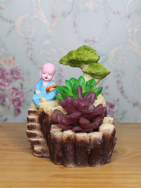 

Wonderland Brown & Green Monk on Tree Succulent Resin Planter