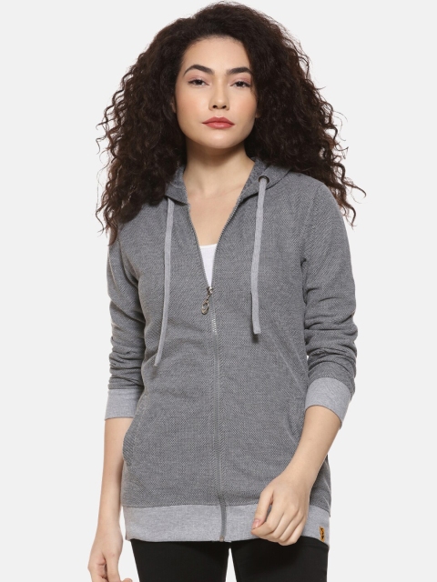 

Campus Sutra Women Grey Hooded Sweatshirt