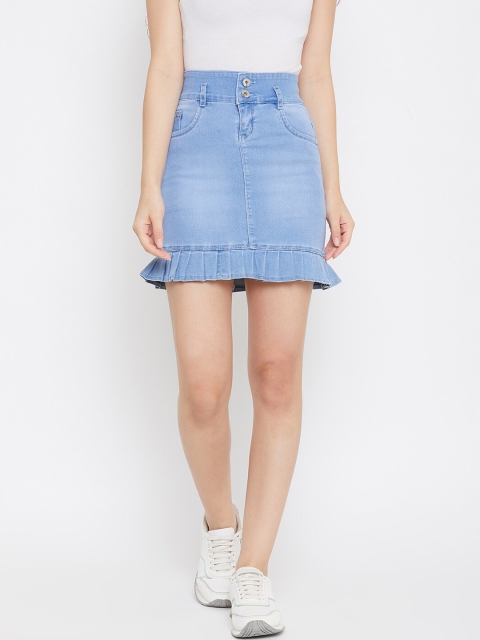 

Purple Feather Blue Washed Mini Skirt