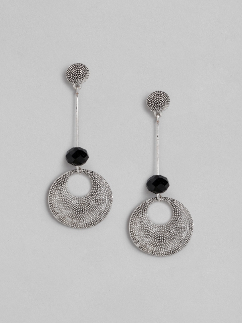 

Carlton London Silver-Toned & Black Rhodium-Plated Beaded Circular Drop Earrings