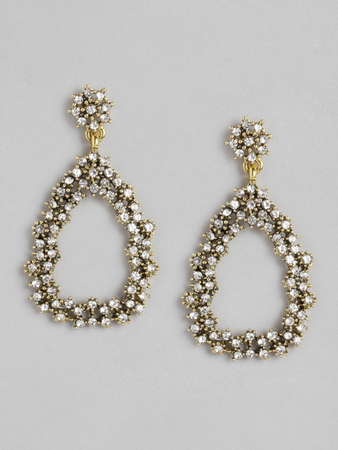 

Carlton London Gold-Plated Antique Studded Teardrop Shaped Drop Earrings