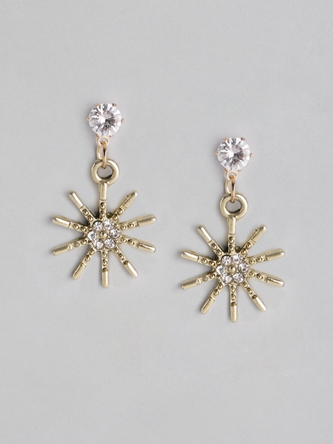 

Carlton London Gold-Plated Studded Contemporary Drop Earrings