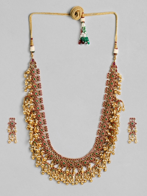 

Peora Gold-Plated Maroon Pearls Studded Temple Jewellery Set