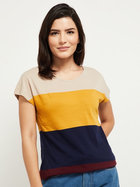 

max Women Beige Colourblocked T-shirt