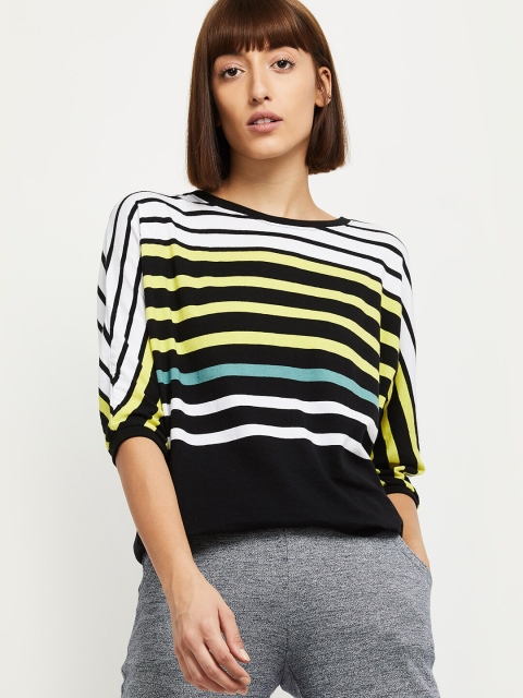 

max Women Yellow Striped T-shirt