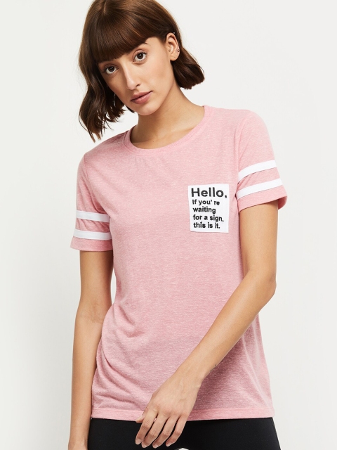 

max Women Pink & White Applique T-shirt