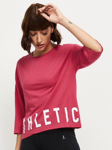 

max Women Pink Typography V-Neck T-shirt