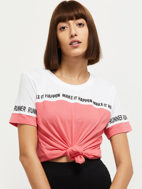 

max Women Pink & Black Typography Printed T-shirt
