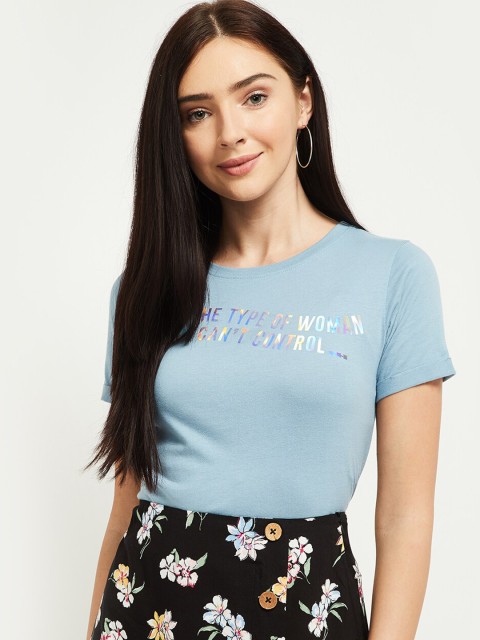 

max Women Blue Printed T-shirt
