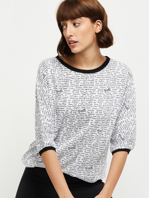 

max Women White Typography Printed T-shirt