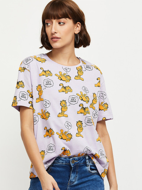 

max Women Purple & Orange Garfield Printed T-shirt
