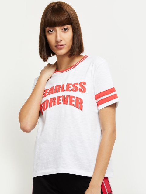 

max Women White & Red Applique T-shirt