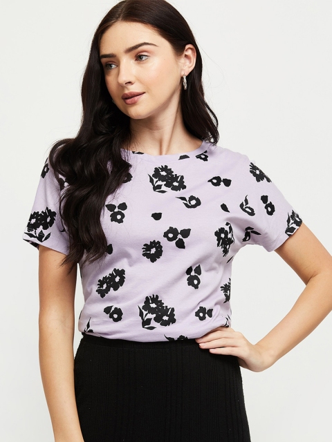 

max Women Purple & Black Printed T-shirt