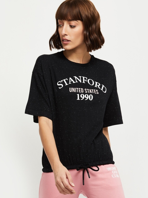 

max Women Black Varsity Printed T-shirt