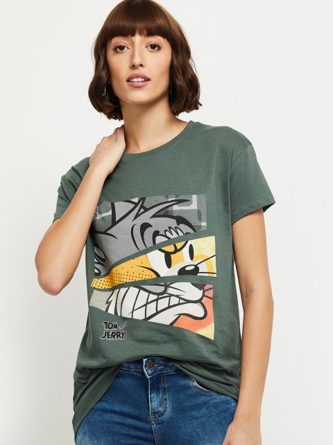 

max Women Green Graphic Printed T-shirt