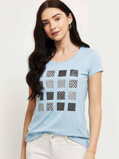 

max Women Blue Printed T-shirt