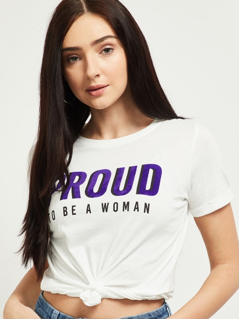 

max Women White Typography Printed T-shirt