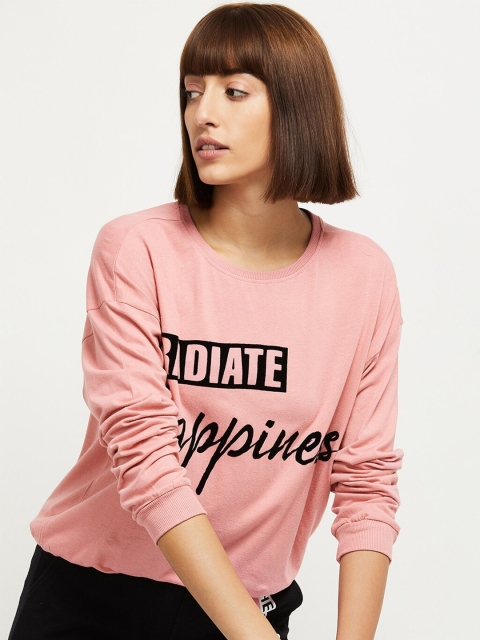 

max Women Pink & Black Typography Printed T-shirt