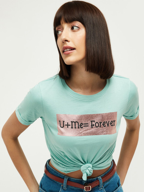 

max Women Blue Printed T-shirt