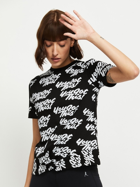 

max Women Black & White Typography Printed T-shirt
