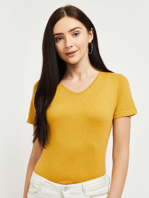 

max Women Yellow V-Neck T-shirt