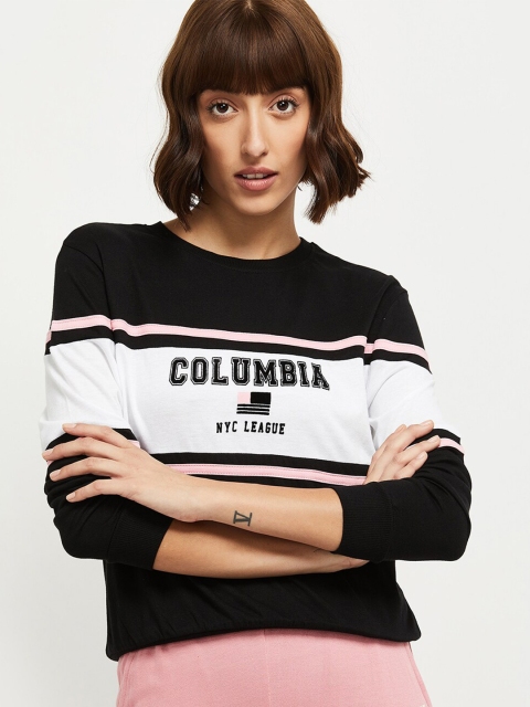 

max Women Black & White Colourblocked T-shirt