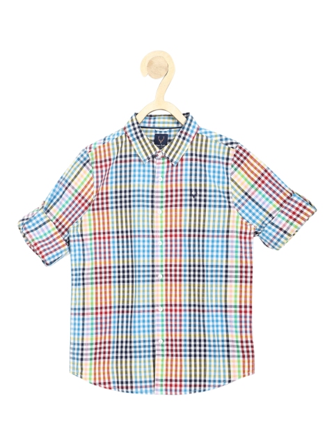 

Allen Solly Junior Boys Multicoloured Slim Fit Checked Casual Shirt, Multi