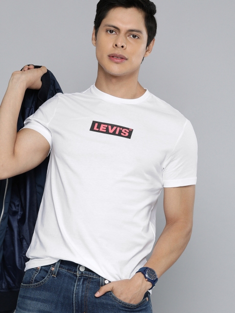 

Levis Men White Brand Logo Printed Pure Cotton T-shirt