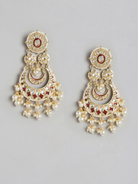 

Melani Borsa Maroon Gold-Plated Kundan Studded & Beaded Handcrafted Chandbalis