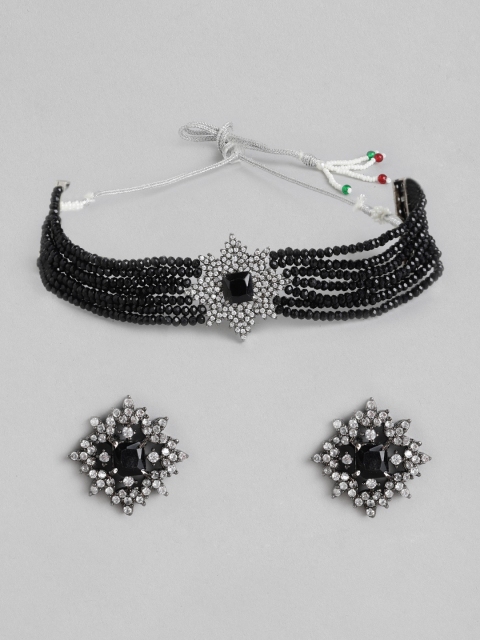 

Melani Borsa Black Rhodium-Plated American Diamond-Studded Beaded Jewellery Set