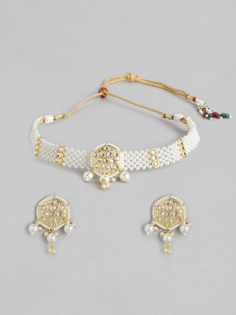 

Melani Borsa Off-White Gold-Plated Kundan Studded & Beaded Jewellery Set