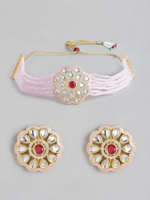 

Melani Borsa Pink Gold-Plated Kundan Studded & Beaded Choker Jewellery Set