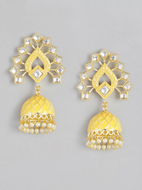 

Melani Borsa Yellow Gold-Plated Kundan Studded & Beaded Handcrafted Dome Shaped Jhumkas