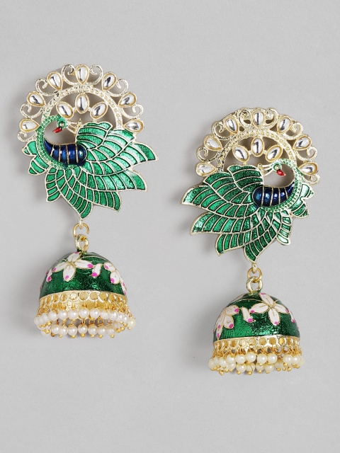 

Melani Borsa Green Gold-Plated Kundan Studded & Beaded Handcrafted Jhumkas
