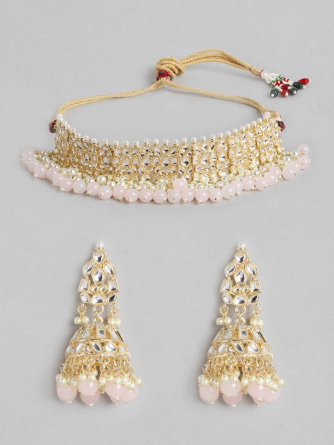 

Melani Borsa Pink & Off-White Gold-Plated Kundan-Studded & Beaded Jewellery Set