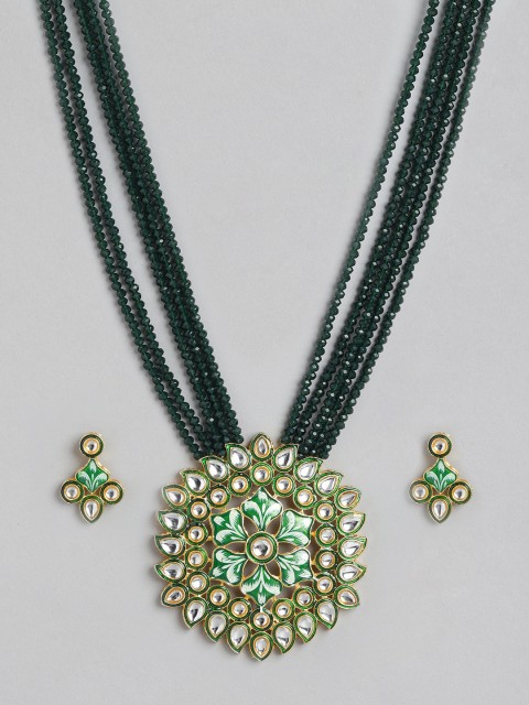

Melani Borsa Green Gold-Plated Kundan-Studded Multi-Stranded Jewellery Set