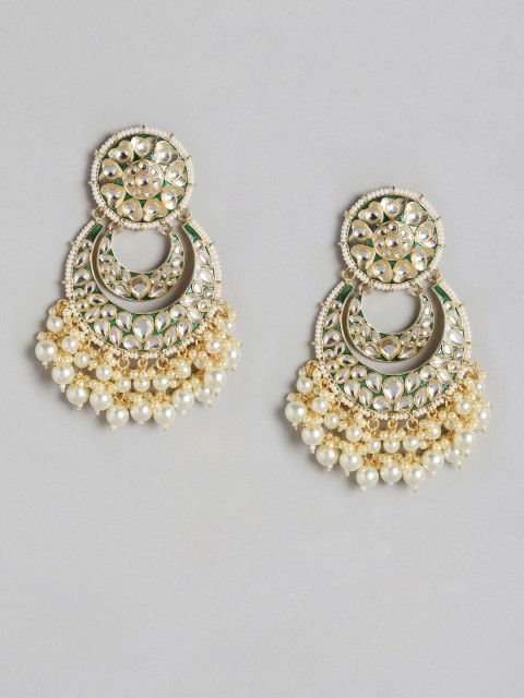 

Melani Borsa Green Gold-Plated Kundan Studded & Beaded Handcrafted Chandbalis