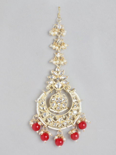 

Melani Borsa Red & Off-White Gold-Plated Kundan Studded Handcrafted Maang Tika