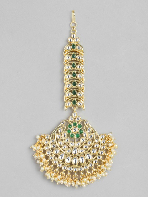 

Melani Borsa Green & Off-White Gold-Plated Handcrafted Kundan-Studded Maang Tika