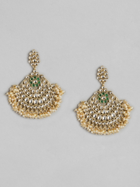 

Melani Borsa Off White & Green Gold-Plated Kundan Studded & Beaded Handcrafted Chandbalis