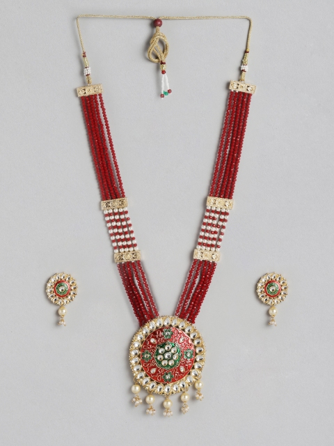 

Melani Borsa Maroon & Off-White Gold-Plated Kundan Studded & Beaded Jewellery Set