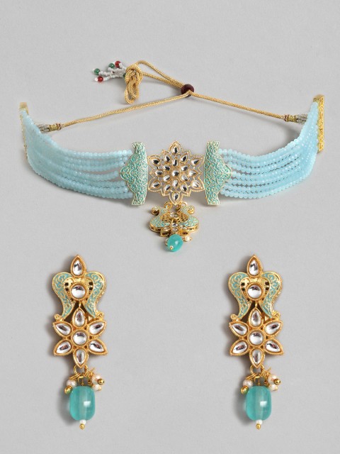 

Melani Borsa Blue Gold-Plated Kundan Studded & Beaded Choker Jewellery Set