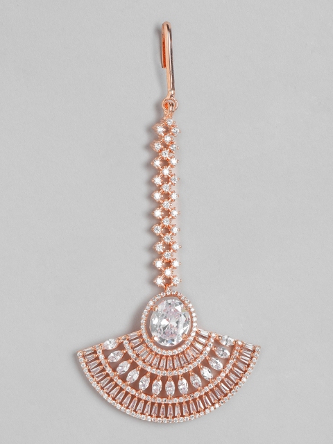 

Melani Borsa Rose-Gold Plated American Diamond Studded Handcrafted Maang Tika