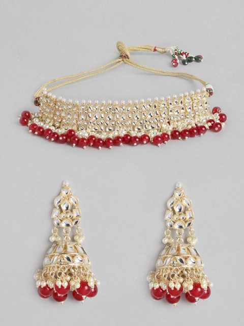 

Melani Borsa Maroon & Off-White Gold-Plated Kundan-Studded & Beaded Jewellery Set