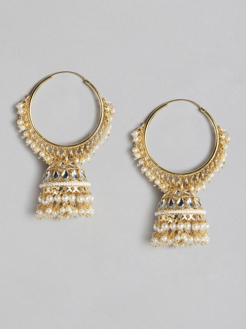 

Melani Borsa Off White Gold-Plated Kundan Studded & Beaded Handcrafted Jhumkas